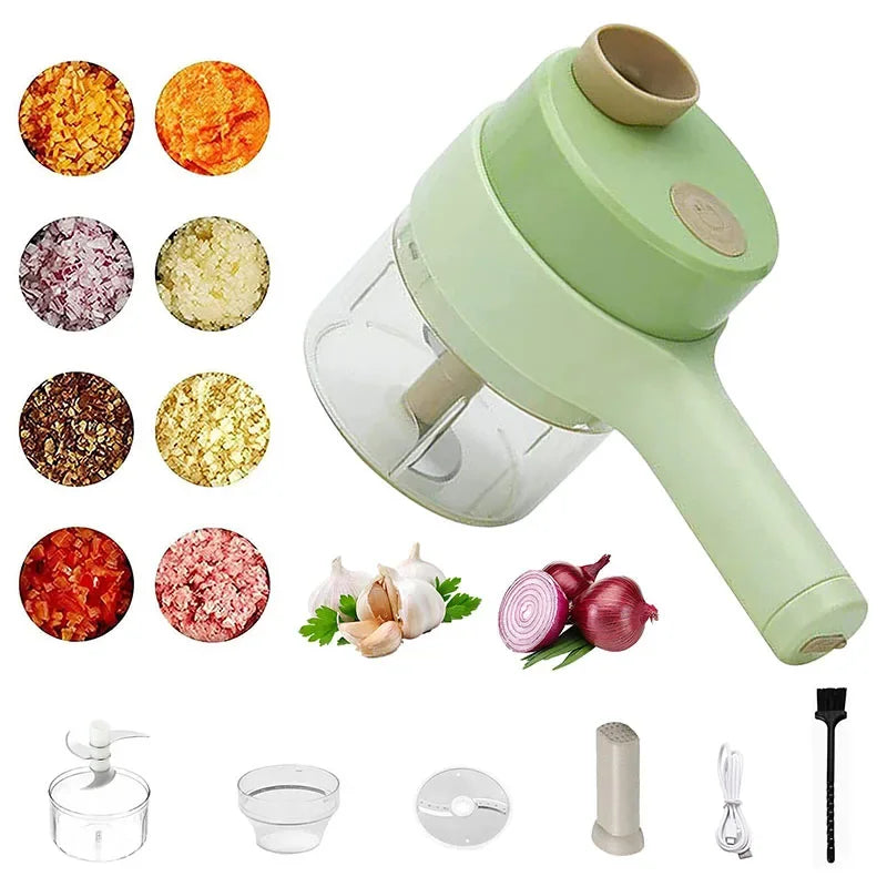 4 in 1 Electric Vegetable Cutter Set Handheld Garlic Mud Masher Chopper for Chili Onion Ginger Meat Mini Food Processor